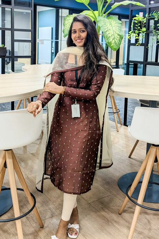 SS314 - RAW SILK KURTI WITH NET DUPATTA