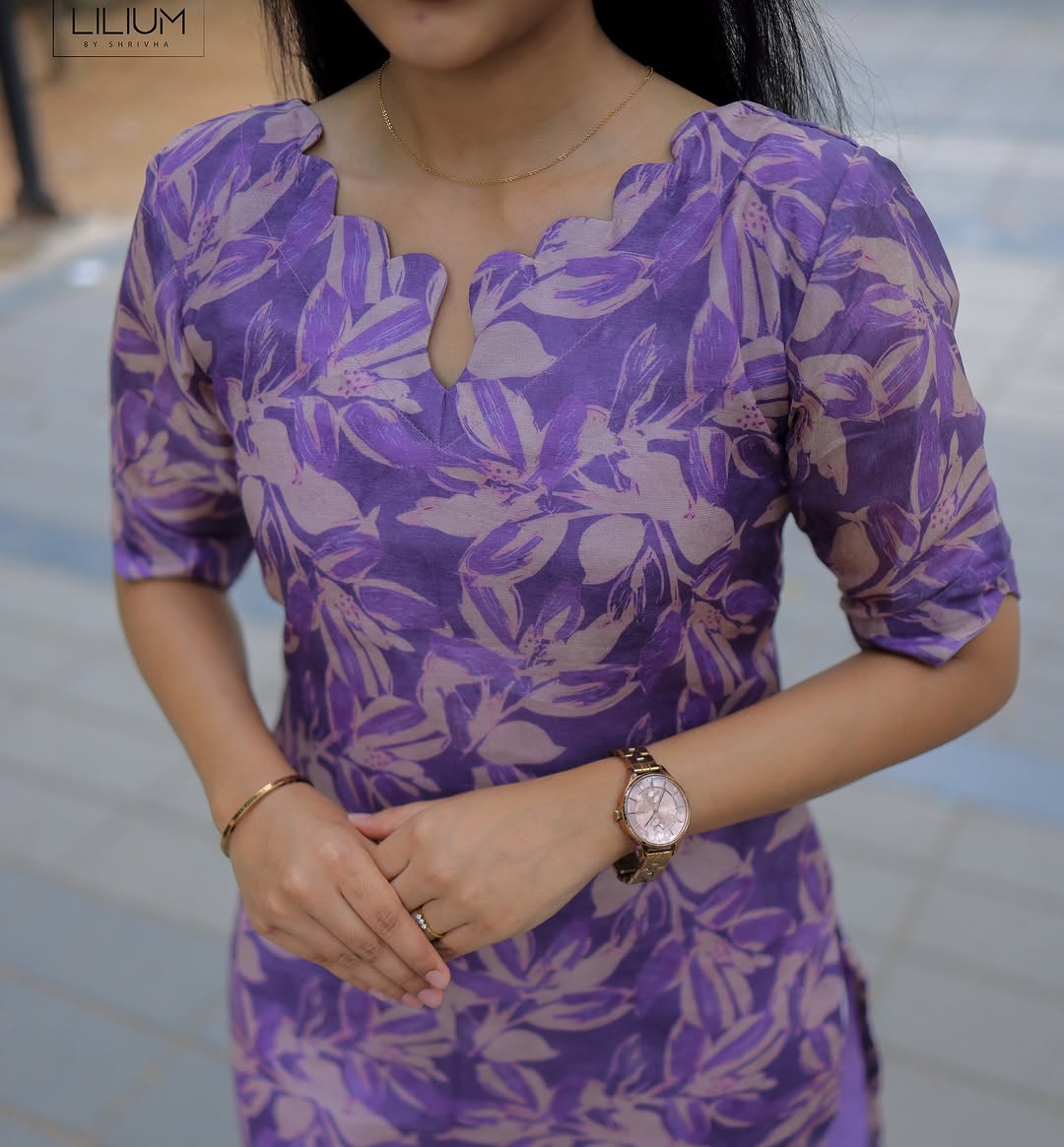 PURPLE TUSSAR KURTI WITH ELBOW SLEEVE