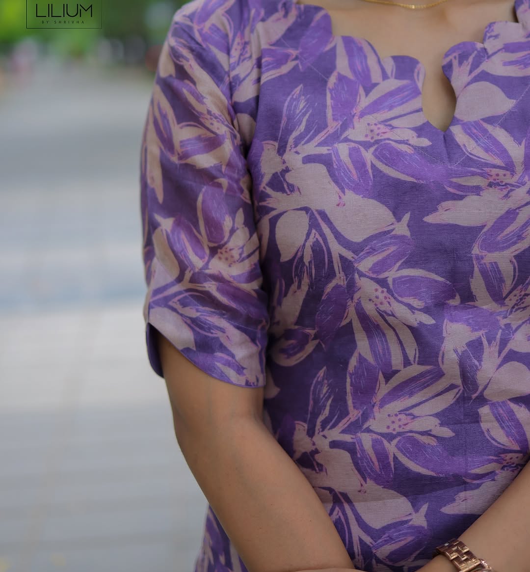 PURPLE TUSSAR KURTI WITH ELBOW SLEEVE