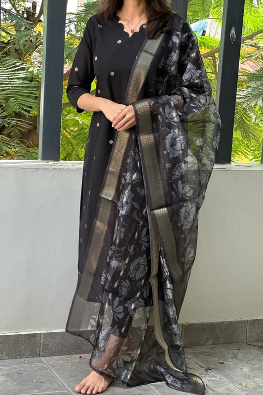 Black Kurti With Gold Dollar Butta