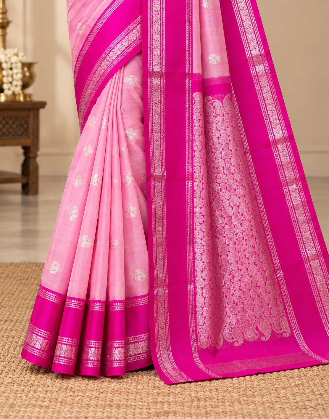 Fussia Pink Silk Saree