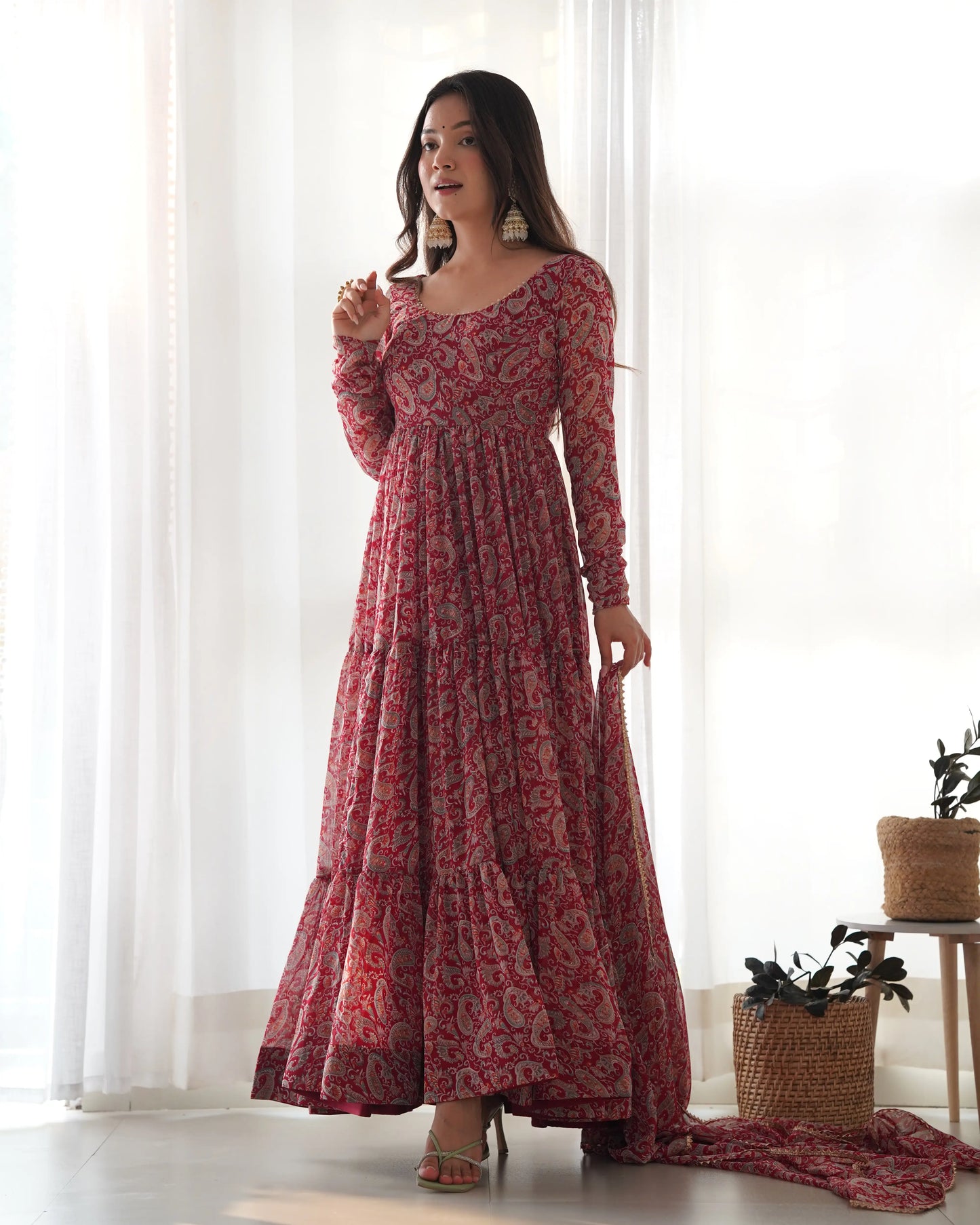 NKB34-MAROON KALAMKARI GOWN