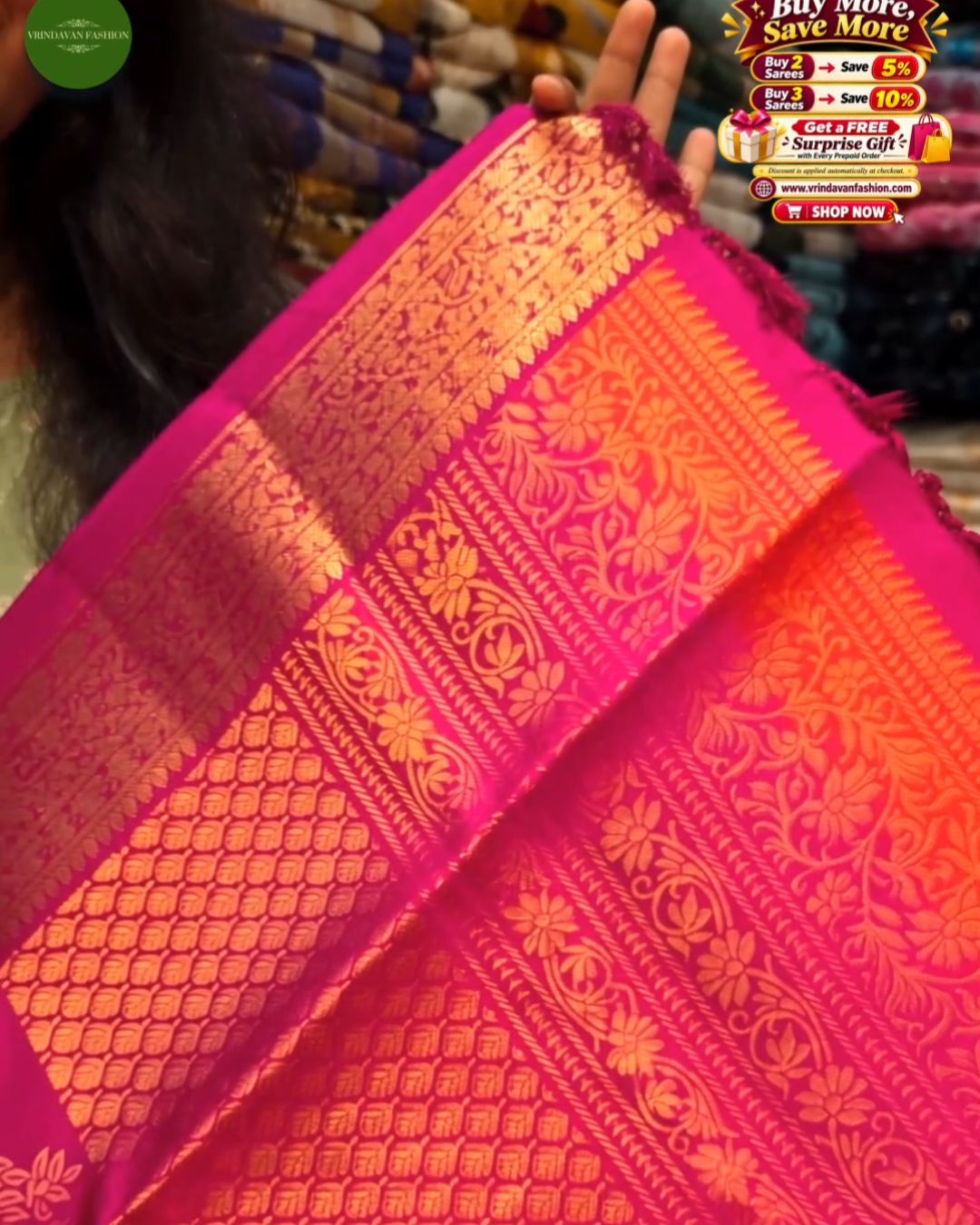 Orange Pink Silk Saree