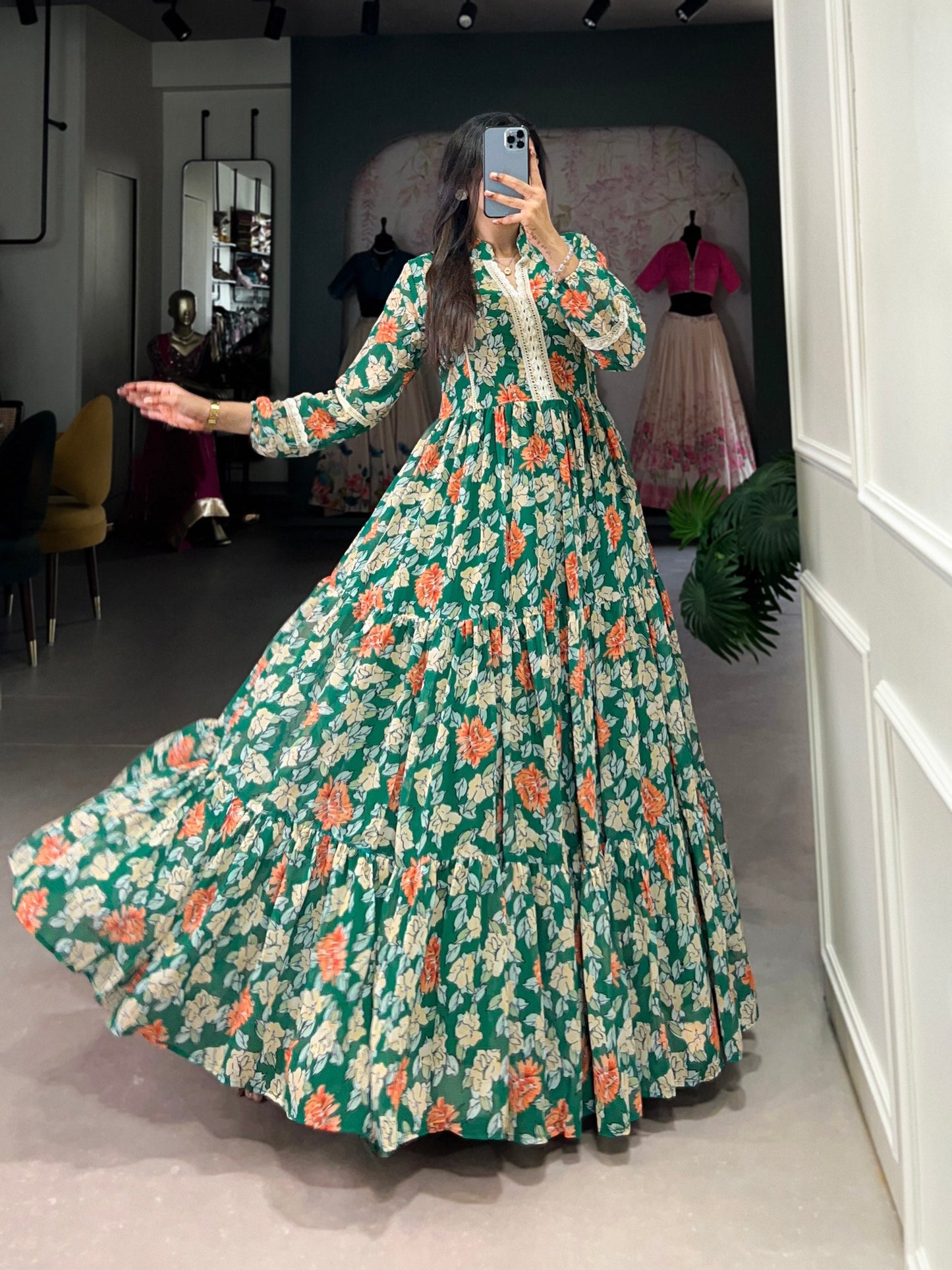 Twirl in Triple-Layer Floral Georgette