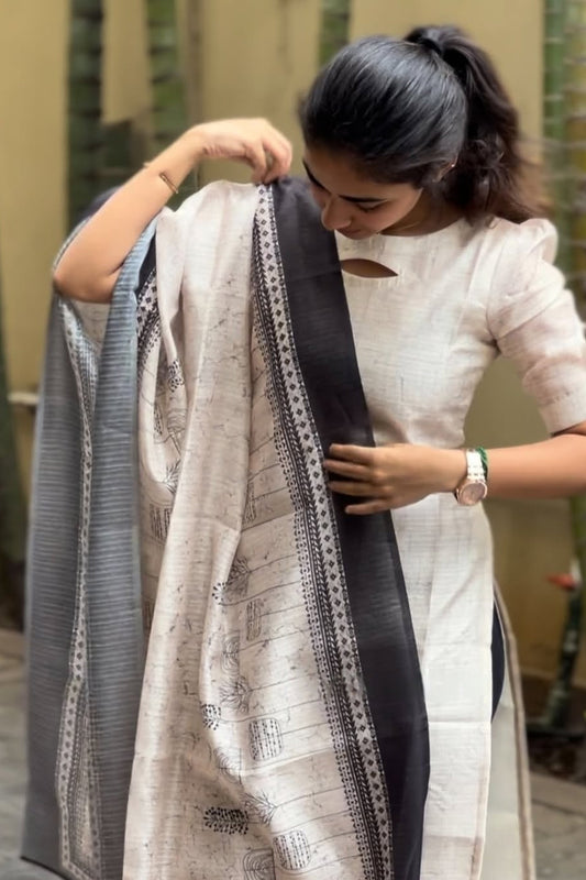 Elegant Tussar Silk Kurti With Dupatta