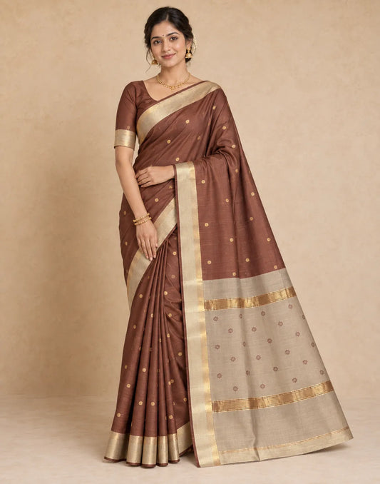 Chiku-Brown Silk Saree