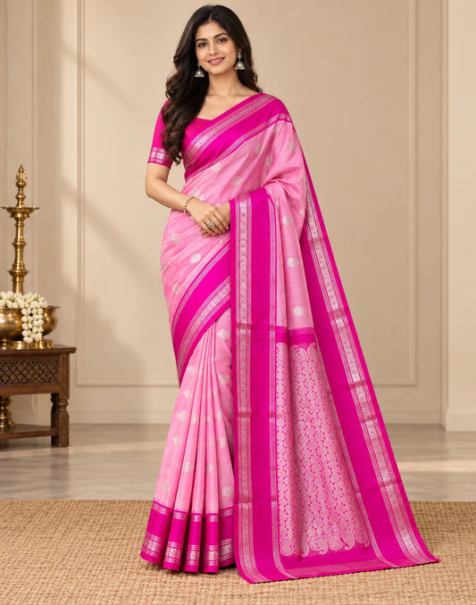 Fussia Pink Silk Saree