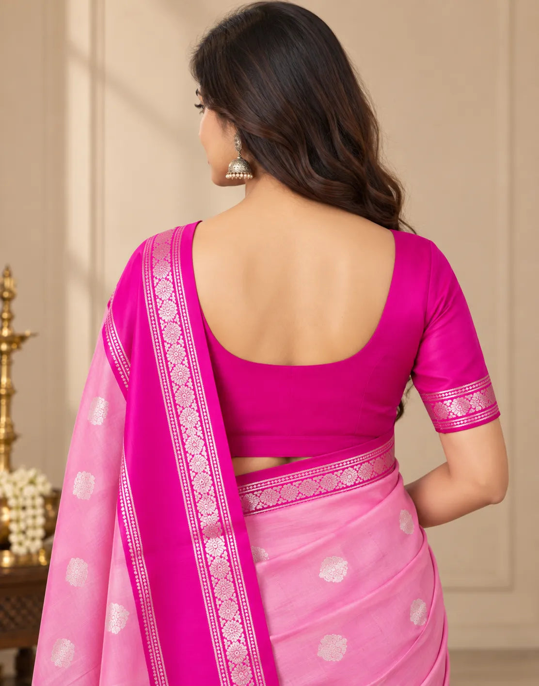 Fussia Pink Silk Saree