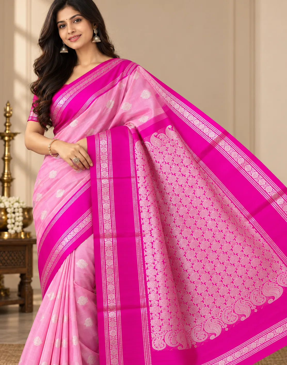Fussia Pink Silk Saree