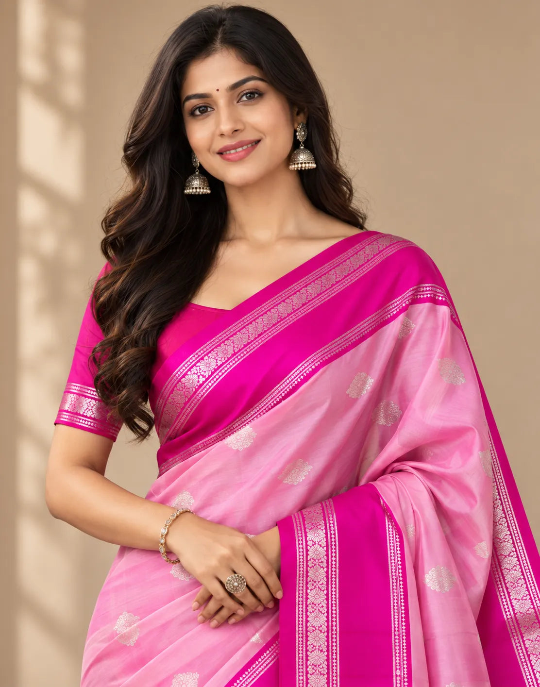 Fussia Pink Silk Saree