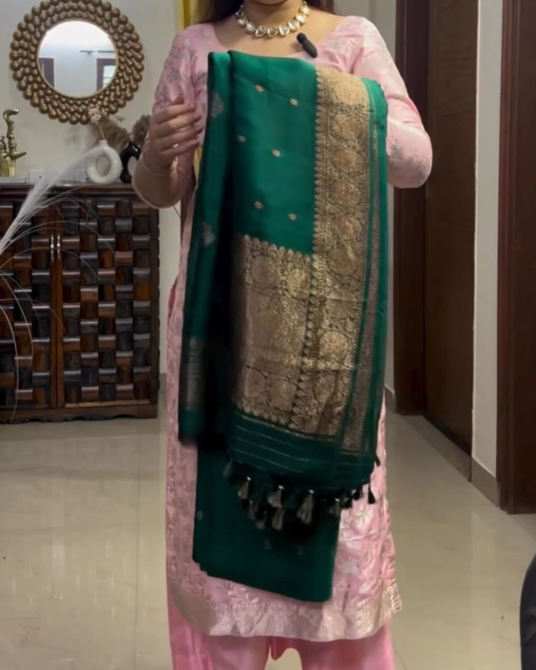 Green Cotton Jari Suit