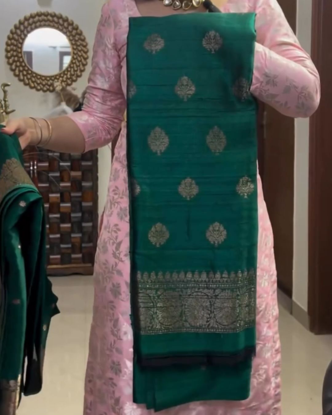 Green Cotton Jari Suit