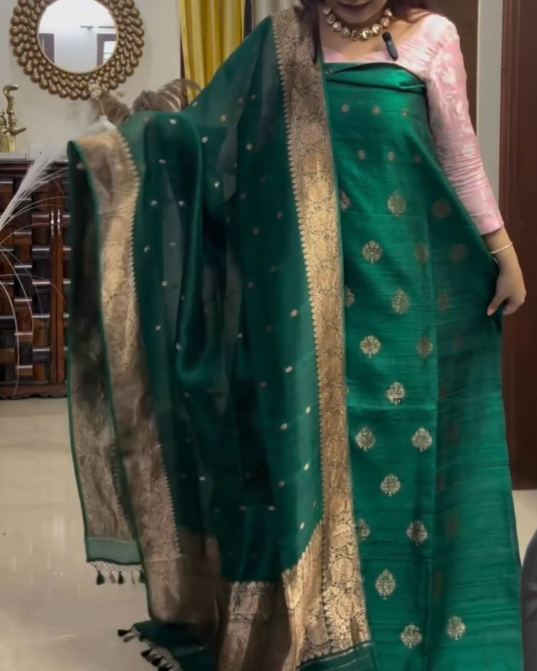 Green Cotton Jari Suit