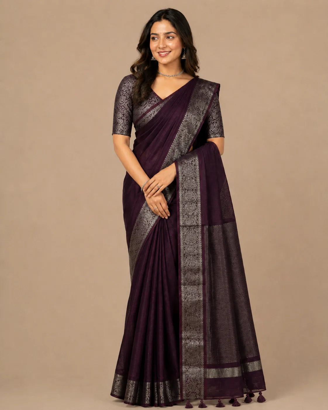 Maroon Jute Silk Saree
