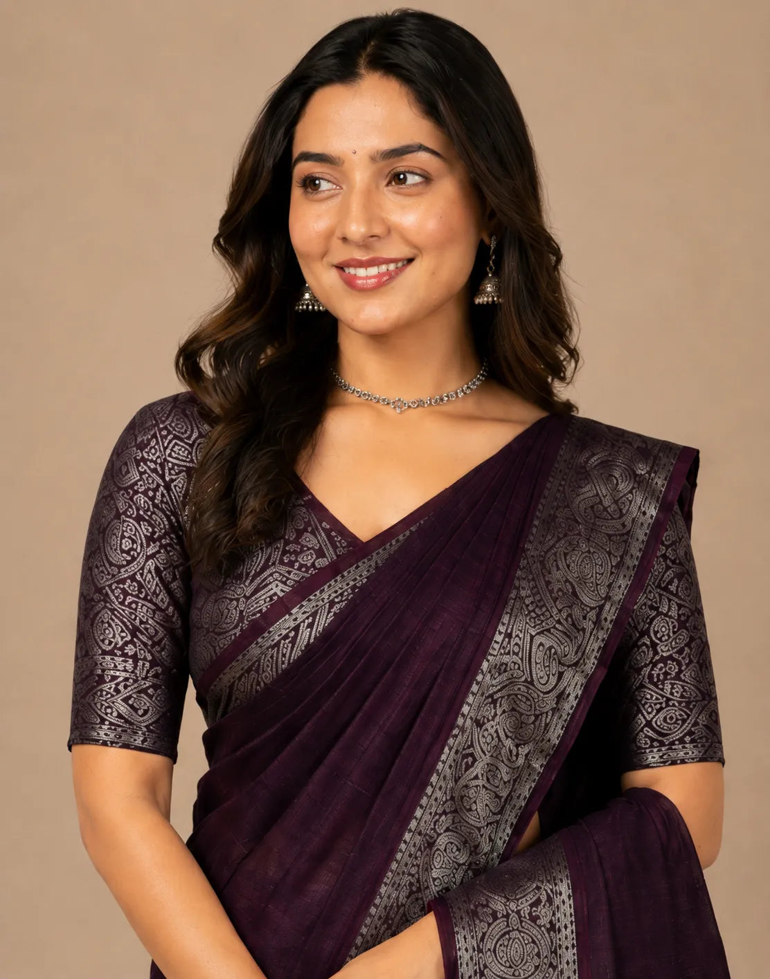 Maroon Jute Silk Saree