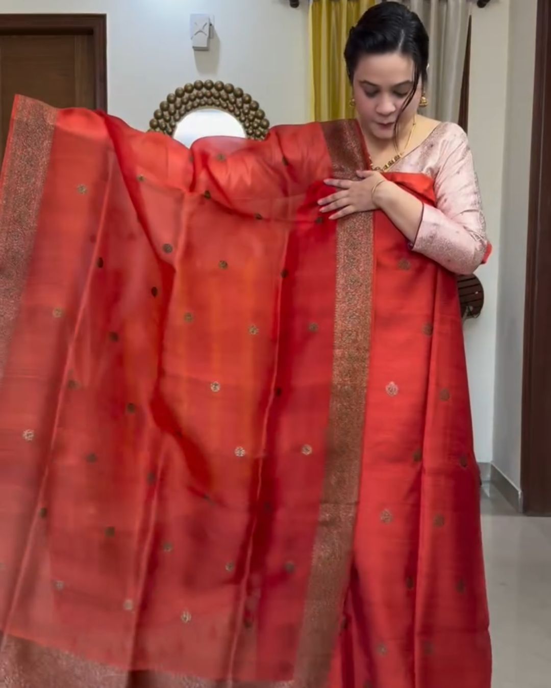 Rust Cotton Jari Suit