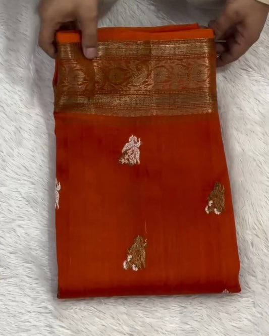 Rust Kora Silk Saree