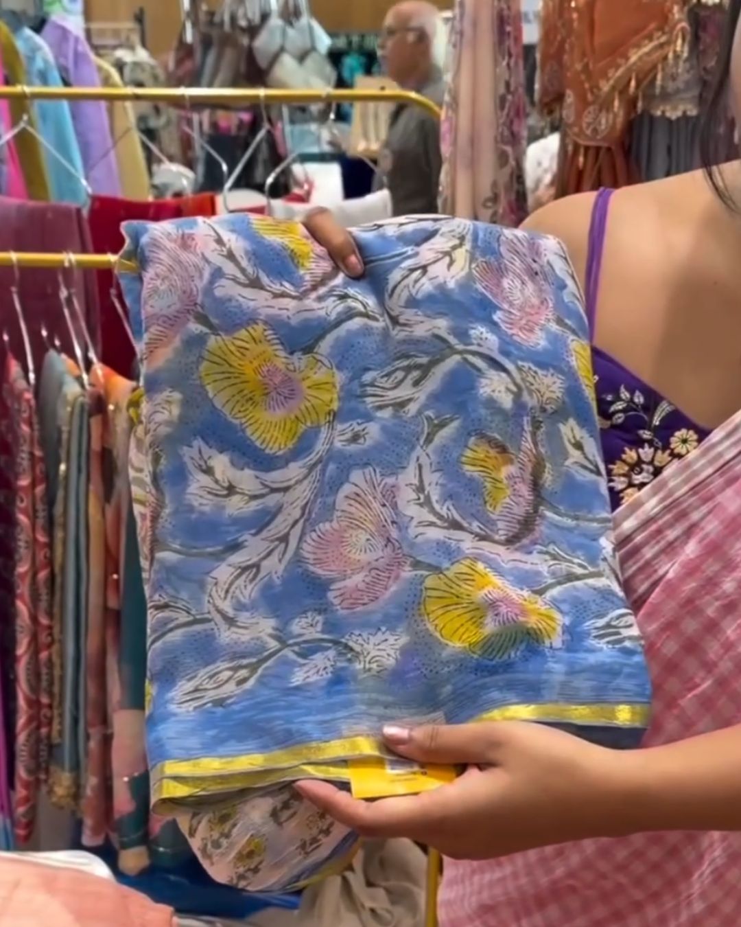 Sky Block Print Saree
