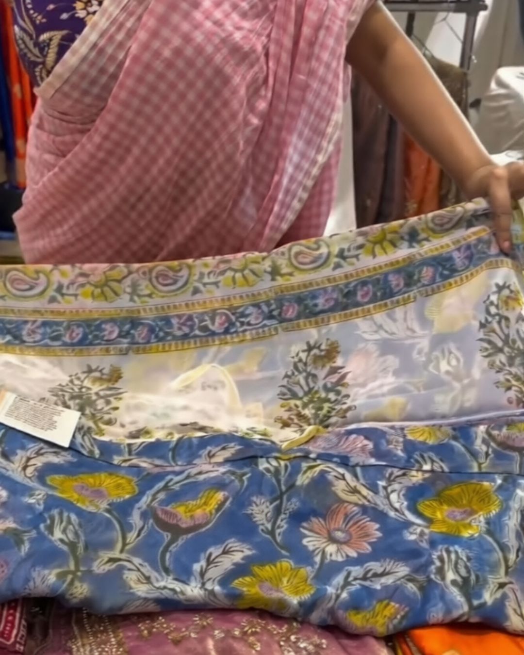 Sky Block Print Saree